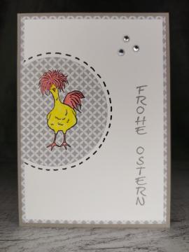 Grußkarte Frohe Ostern Huhn grau handgemacht